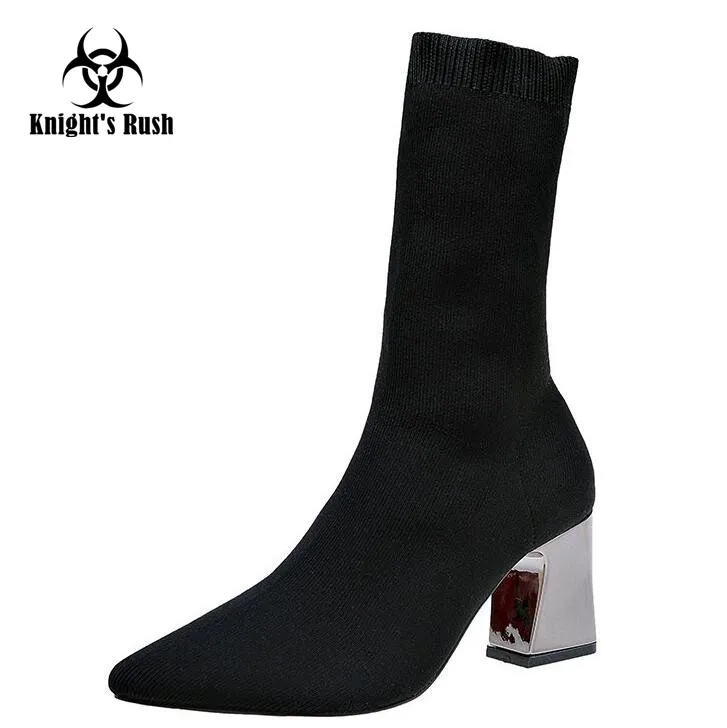 

Spring Fashion Knitted Women Boots Woman Stilettos Ankle Boots Slim Sexy High Heels Knitting Shoe Sock Slip On Stretch Boots