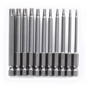 

THGS 11 Pieces 1/4 Inch Hex Shank T6-T40 4 Inch Length S2 Steel Torx Security Head Screwdriver Drill Set Bits