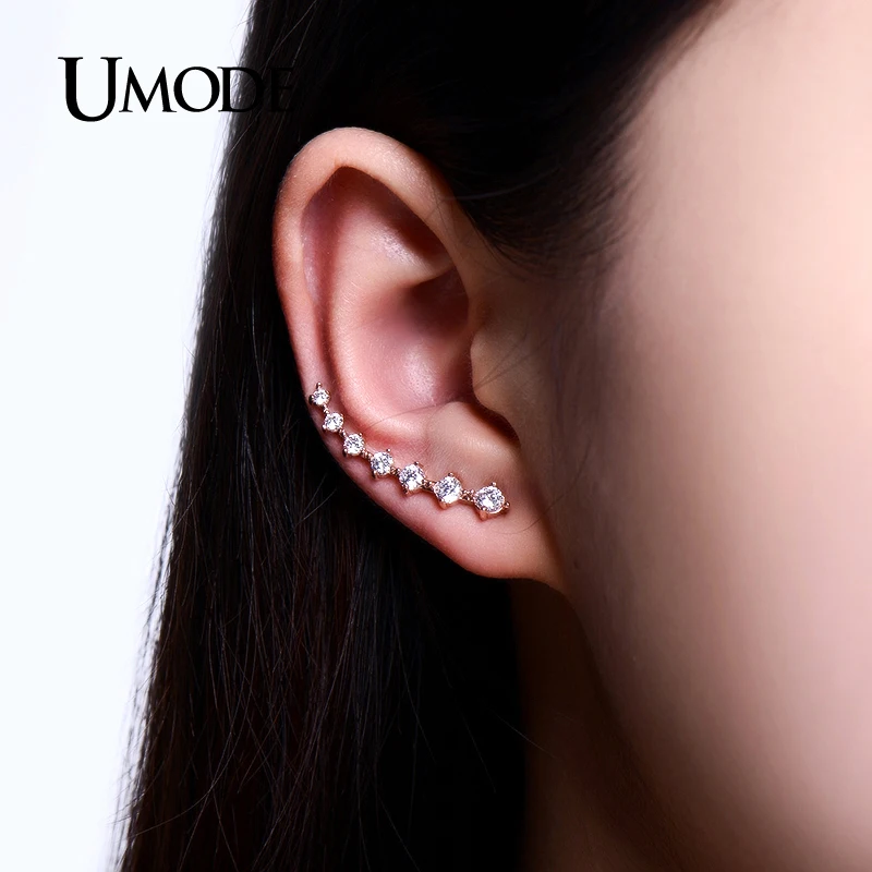 UMODE Hot Four Prong Setting Earring Pins CZ Crystal Rose Gold Color Dipper Stud Earrings Jewelry for Women New Brincos UE0197A