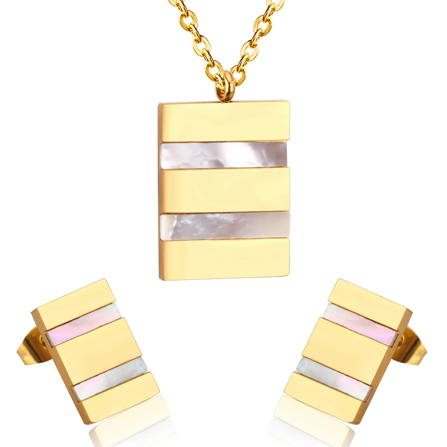 Роскошные стальные Ювелирные наборы золотого и серебряного цвета, корпус из нержавеющей стали, ожерелья с подвесками, серьги-гвоздики геометрической формы для женщин, аксессуары - Окраска металла: gold