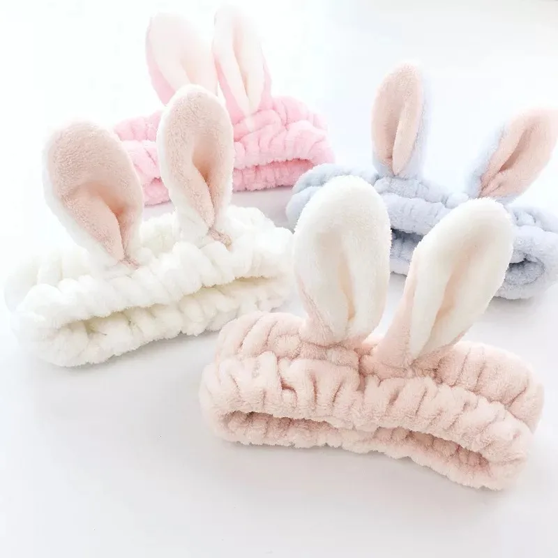 

Cute Rabbit Ear Headband Women Hair Band Wash Shower Make Up Elastic Band On Head Bathroom Shower Caps