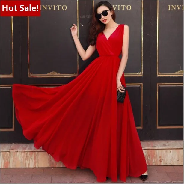 Summer Dress 2016 Women Red Dress Long Chiffon Dresses Summer Style Female Girl Boheminan Beach Dress