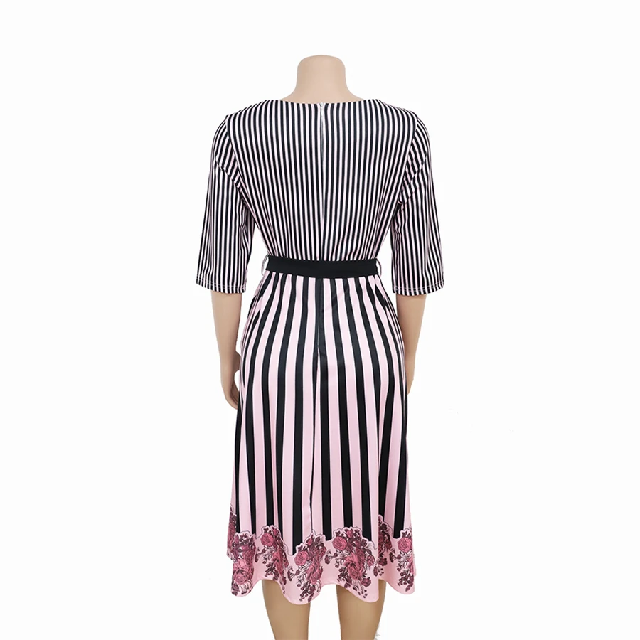 BAIBAZIN New Hot Africa Dress for Women Striped Flower Print Stitching Dress