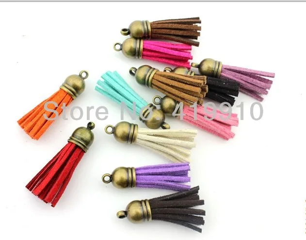 

Free Shipping-20PCs Mixed Randomly Color Ancient Bronze Suede Tassels Pendants Purl Macrame Jewelry Accessory 3.7x1cm M01336