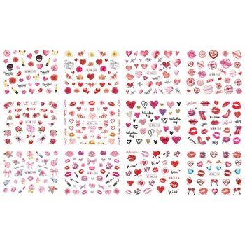 

UPRETTEGO 12 PACK/ LOT WATER DECAL NAIL ART NAIL STICKER VALENTINE WEDDING KISS HEART LIP FLOWER ROSE DIAMOND BN745-756