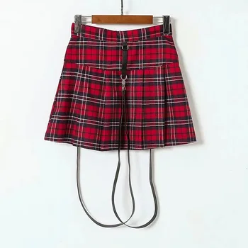 

Summer Checkered Skirt Cute Korean School Girl Suspender Skirts Black High Waist Strap Short Skirt
