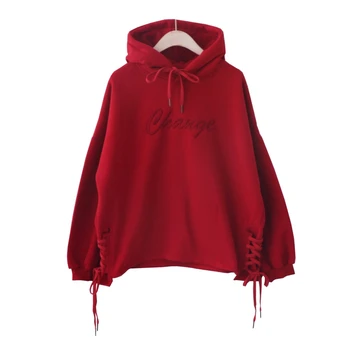 

Korean Version Of The Japanese Harajuku Style With Embroidery Hoodie Plus Velvet Sweatshirt Loose Tops Female Autumn And Winter