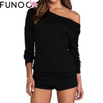 2017 Sexy Playsuits Women Bodysuits One Shoulder Long Sleeve Rompers Top Shorts Jumpsuits Casual Pull Combinaison macacao Femme