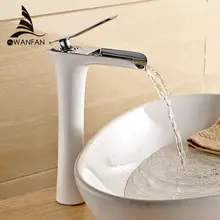 Free shipping Grilled white paint Waterfall faucet Single hole single handle basin Faucet,wholesale and retail , mixer tap 6008 wholesale and retail free shipping chrome brass big waterfall bathroom basin faucet single handle hole sink mixer tap