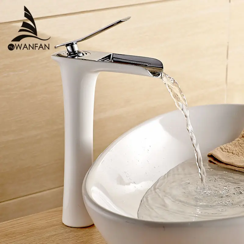 ORIGINAL  Basin Faucets Modern White Bathroom Faucet Waterfall faucets Single Hole Cold and Hot Water Tap Bas