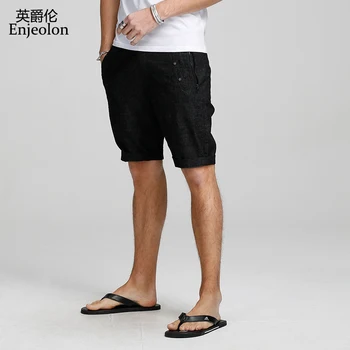 

Enjeolon brand top Summer Casual Shorts Men Slim cotton black solid man shorts Available Knee length High Quality K6428