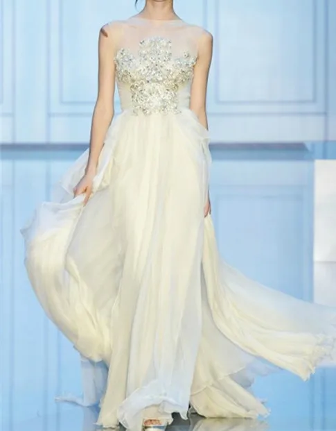 

sparkly boat neck appliques a line arabic women ivory chiffon evening dress 2014 robe de soiree custom made wedding guest dress