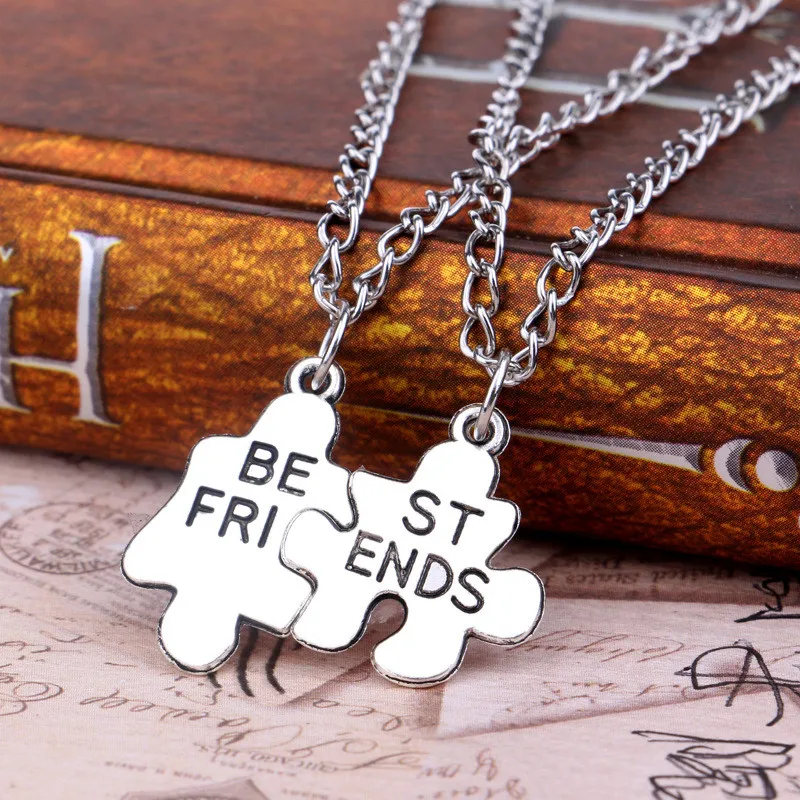 new 2pcs/set  Best Friends BFF Puzzle Necklaces Exquisite Pendant Necklace Silver Plated Friendship Jewelry Charm Party Gifts