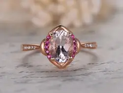 Myray Природный 6x8 мм овальные розовые морганит драгоценный 14 К розовое золото Винтаж Обручение кольцо Юбилей Свадебные Кольца для женщин