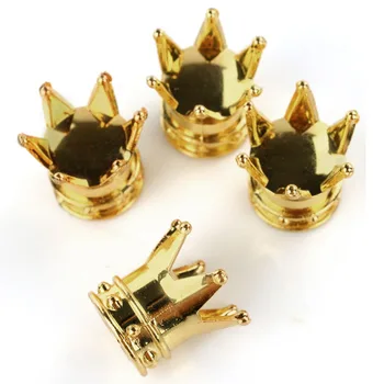 

4 Pcs/LOT Chrome Gold Crown Tire/Wheel Stem Air Valve Caps Set Car Truck Rod