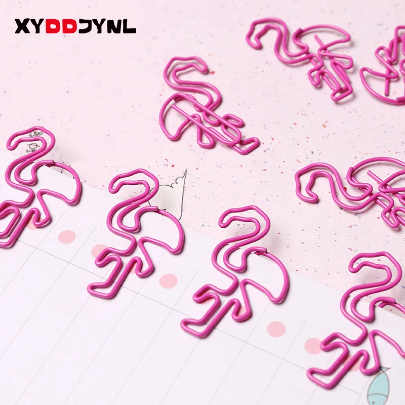 

10pcs/pack Sweet Pink Flamingo Metal Bookmark Mini Paper Clip Book Markers Creative Storage Folder School Accessories