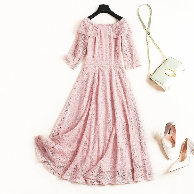 Shuchan Sweet Off The Shoulder Dress Slash Neck Bow Pink Blue Summer Vestidos Designer Women Dresses 2019 High Quality 10660 Shuchan Sweet Off The Shoulder Dress Slash Neck Bow Pink Blue Summer Vestidos Designer Women Dresses 2019 High Quality 10660