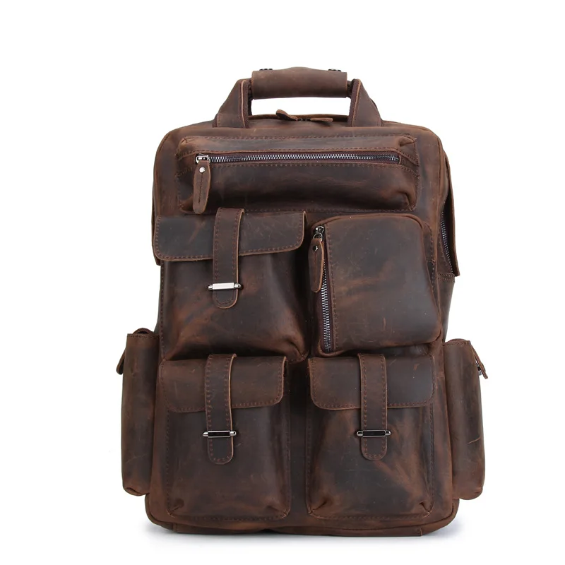 Мужская кожаная повседневная модная сверхмощная дорожная школьная Университетская Студенческая сумка для ноутбука, рюкзак, рюкзак - Цвет: Rufous