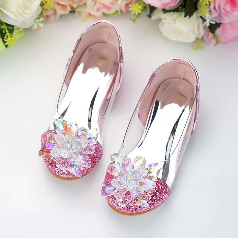 

European Style Princess Children Girls Fairy Tale Crystal Shoes Four Colors Summer Bling Sequin Sandals Dance Performance Party