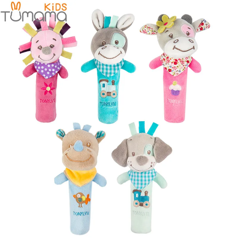 

Tumama Baby Rattles 0~12 Monthes Mobiles BB Sticks Soft Puppy Dog Cow Plush Doll Crib Bed Hanging Handbell Animal Doll Kids Toy