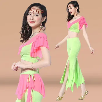 

2017 Belly Dance Skirt Skirt Clothes And Three Sets Of High Elastic Breathable Mesh Exercise Costume Suit (top+ Pant + Belt )