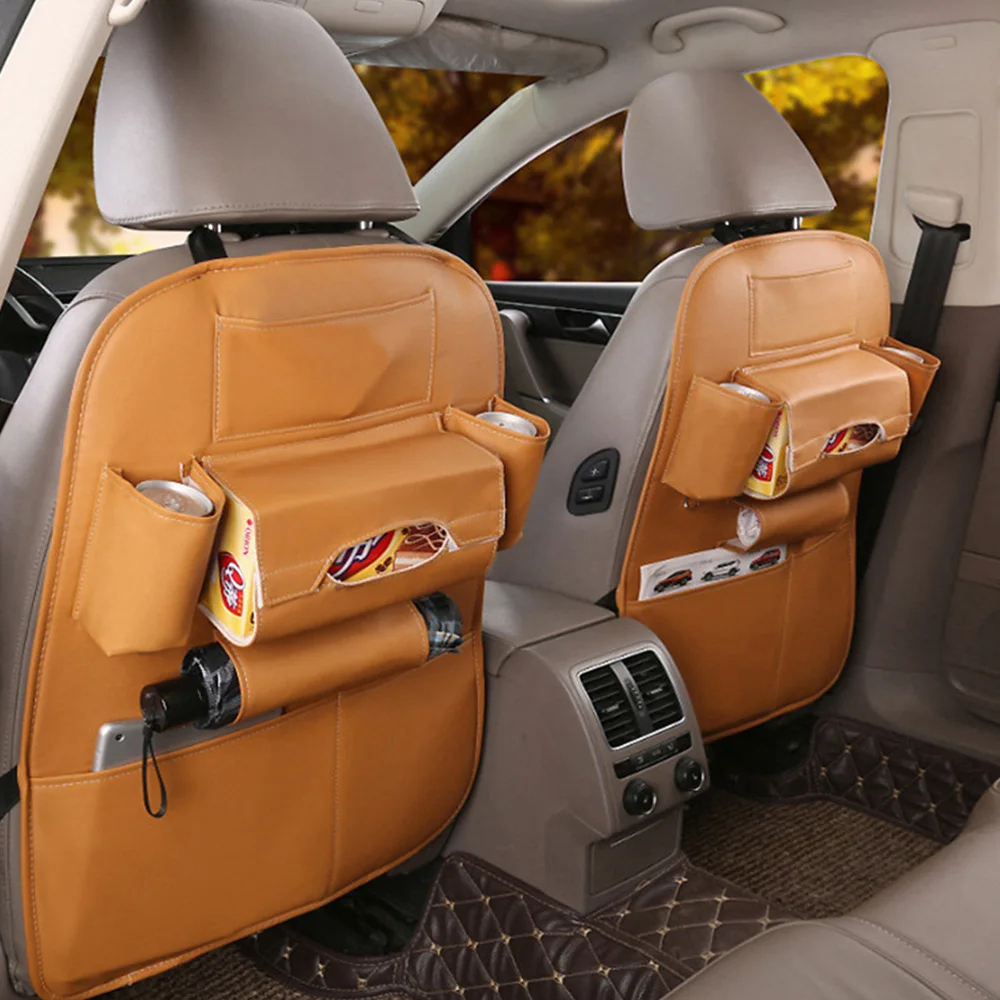

ODOMY Universal PU Car Seat Back Storage Organizer Bag Trunk Tissue Box Stowing Tidying Pocket Auto Styling Drink Cup Holder