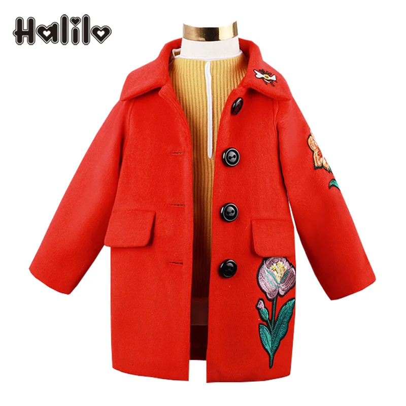 

Halilo Children Coat Floral Embroidery Long Girls Coats And Jackets Toddler Girl Clothes Wool Kids Jackets For Girls Outerwear