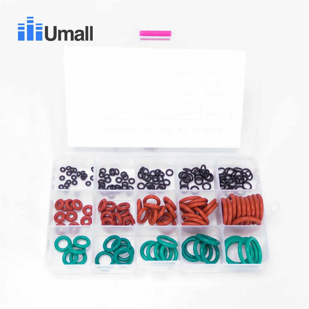 

FKM And VMQ Black Red Green Silicone Rubber O Rings NBR Gasket Set 170PCS OD(5~25)mm