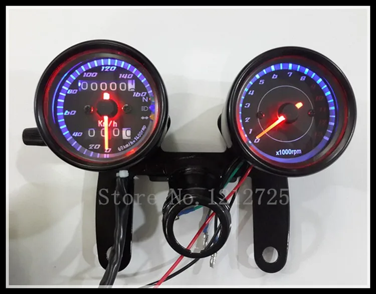 

Vintage Classic Black LED Motorcycle meter GN CG refit Double meter Odometer Tachometer