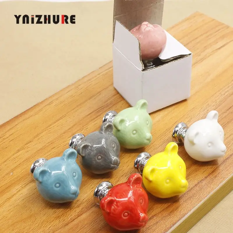

Ceramic Bear Drawer Knobs 3D Cartoon Cabinet Cupboard handles Novelty Creative 7 color Fashion Furniture Handles Hardware