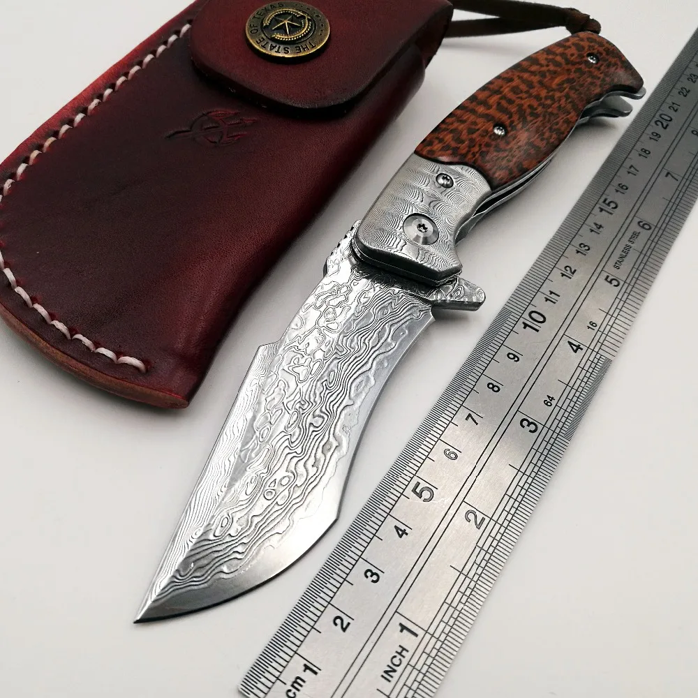 

Cheetah Folding Knife VG10 Damascus Blade Wood Handle Outdoor Camping Combat Pocket Knives Survival Hunting Tactical EDC Tools