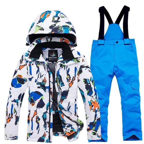 Лыжные костюмы для мальчиков Сноубординг наборы куртка и брюки дети теплый ветрозащитный водонепроницаемый для снега уличная зимняя одежда - Цвет: Sets 1