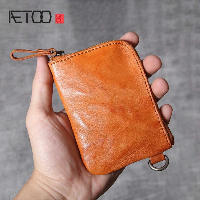 

AETOO Head cowhide Small Card pack Mini leather Simple driver's license men's and women's wallets