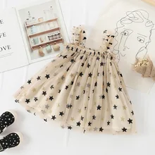 Коллекция года, Новое поступление, детское платье для девочек, модные платья на бретельках для малышей Сетчатое платье-пачка без рукавов со звездами для девочек милые вечерние костюмы принцессы