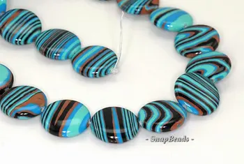 

20mm Matrix Turquoise Gemstone Blue Stripe Flat Round Circle Loose Beads 15.5 inch Full Strand (90145199-215)