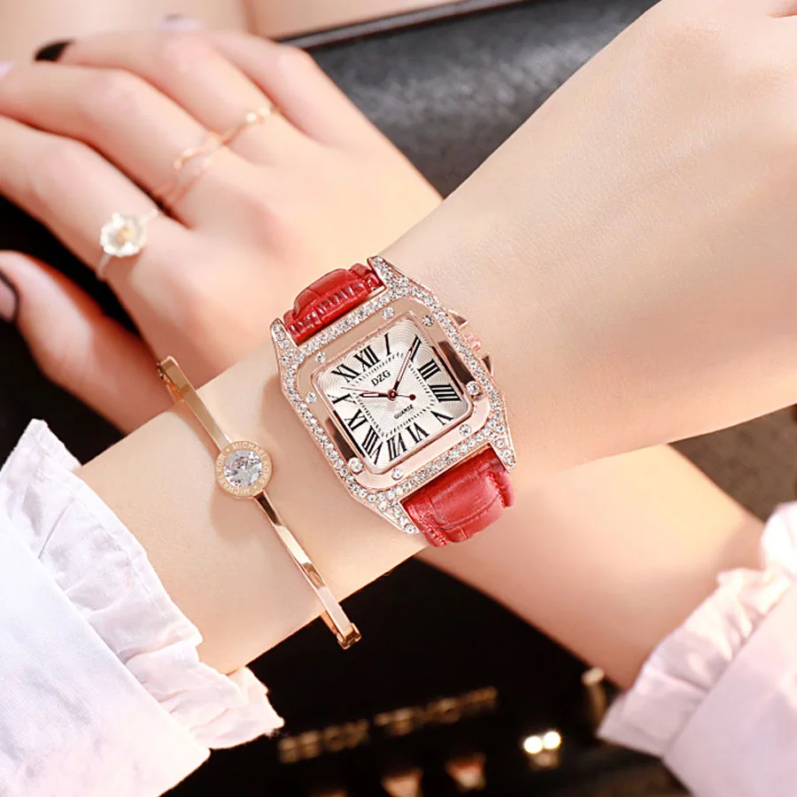

Luxury Wrist Watch Women Quartz Leather Strap Dress Square Women Watches Pink Top Brand Crystal Elegant Ladies Watch Famous