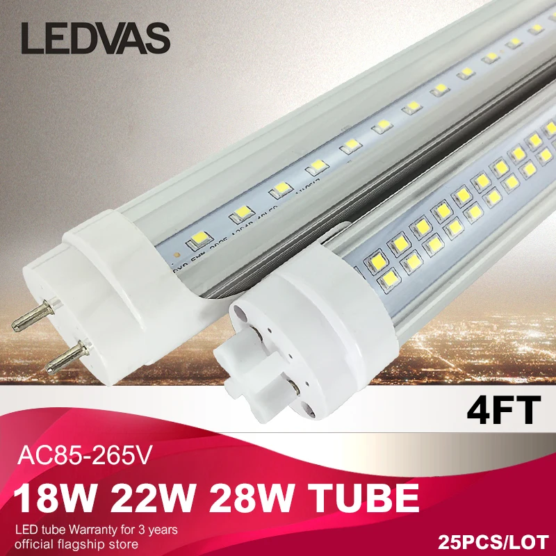 4 фута T8 светодиодные трубки/светильник/лампа 18 Вт/22 Вт/28 Вт 1200 мм AC85-265V