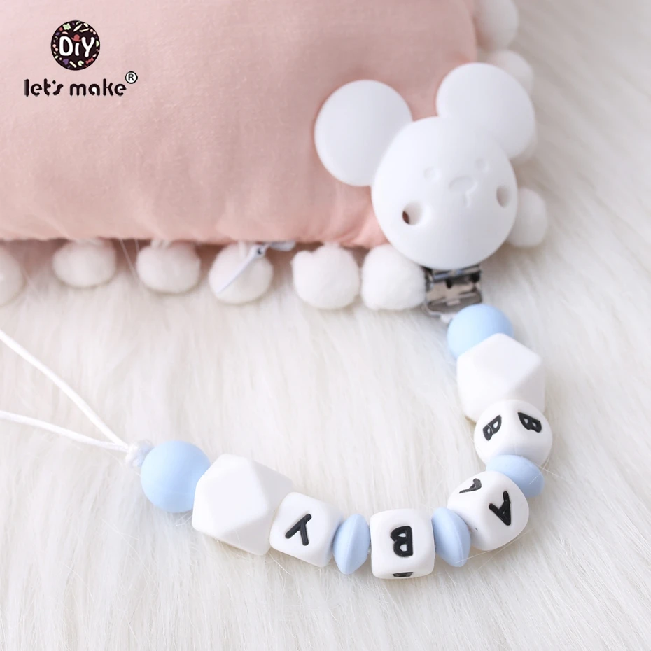Let's make 1pc Cartoon Bear Private Custom Personalise Baby Name Pacifier Clips Chain Teething BPA Free Silicone Abacus Dummy
