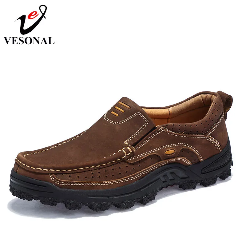 

VESONAL Genuine Leather Casual Work Shoes For Men Oxfords Male Loafers Footwear Breathable Classic Patchwork Cargo Sneakers 3105