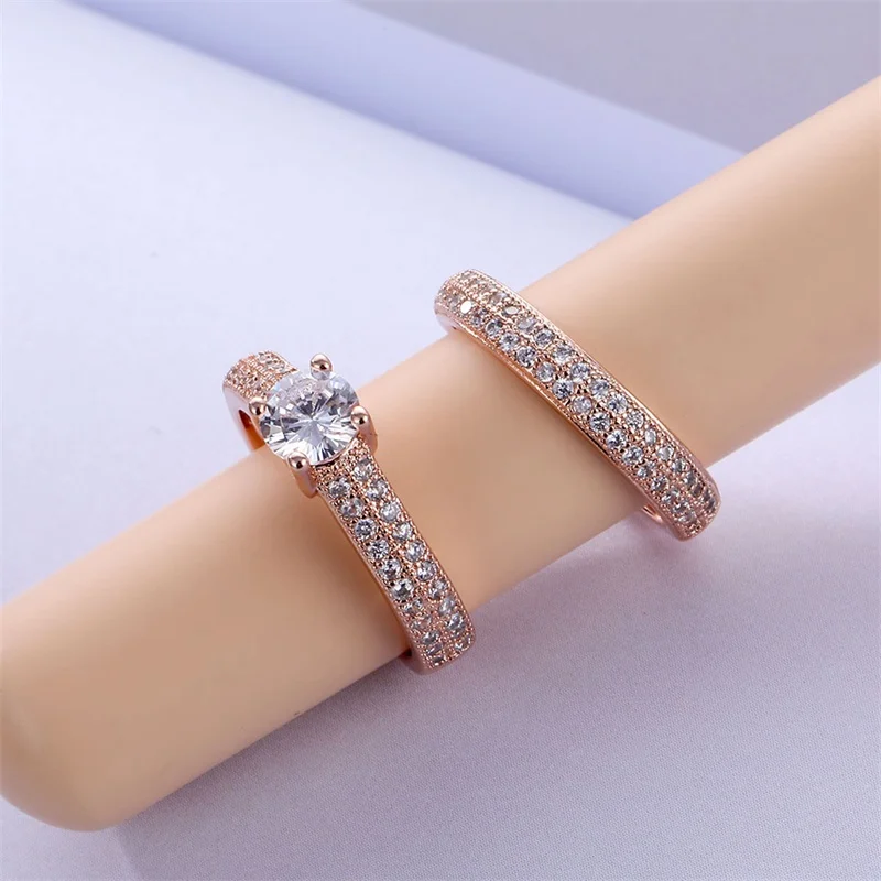 VKME Ms. обручальное кольцо набор блестящее идеальное круглое медное женское кольцо с цирконом вечерние аксессуары 2 цвета Серебро и розовое золото