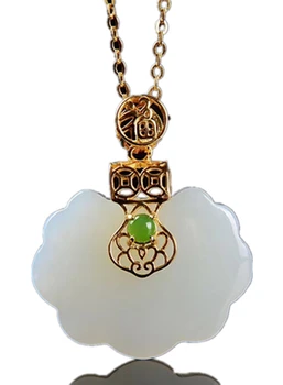 

New S925 silver inlaid natural Hetian white jade wish pendant necklace with certificate