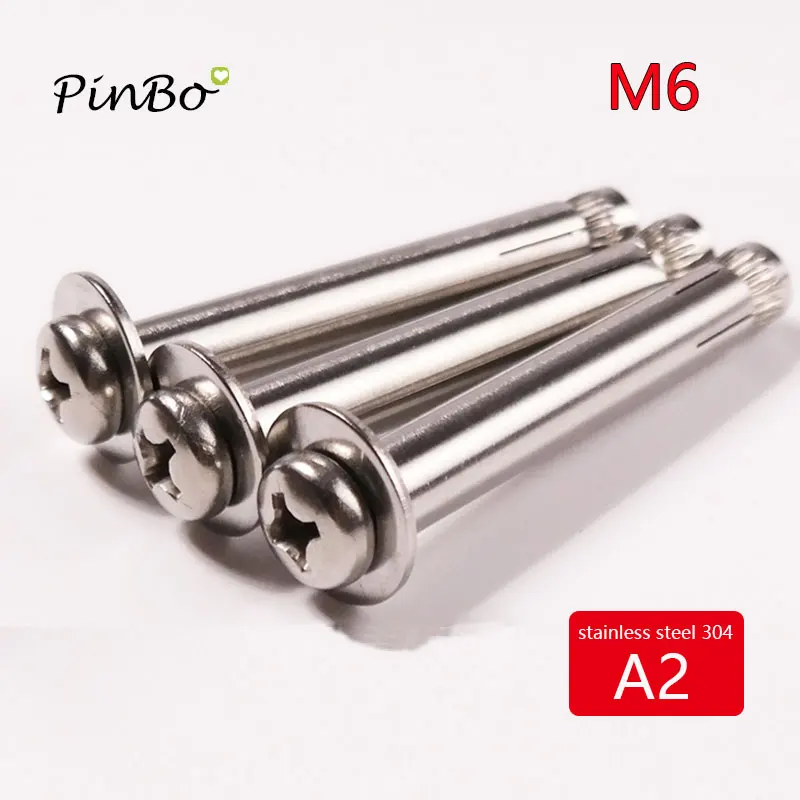 

2pcs/lot 5lot+ discount 10%stainless steel 304 M6*50/60/70/80mm pan Head Phillips Expansion sleeve Anchor Bolt