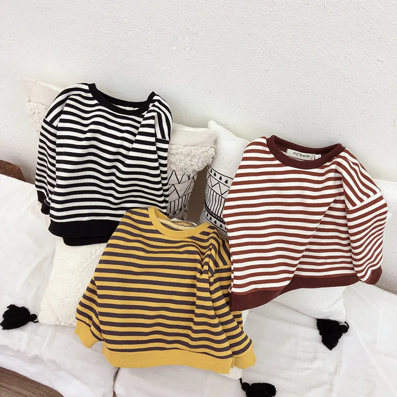 

Kids Pullovers Tops Children's Striped T Shirt 2019 Autumn Baby Boys Girls Long Sleeve Tee Shirt Toddler Top Tees Baby Sweaters