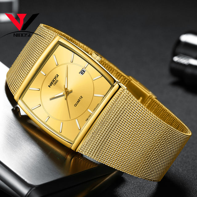 NIBOSI Golden Quartz Watch Men Watches relogio masculino Top Luxury Gold Bracelet Wrist Watches Steel Waterproof Male Clock