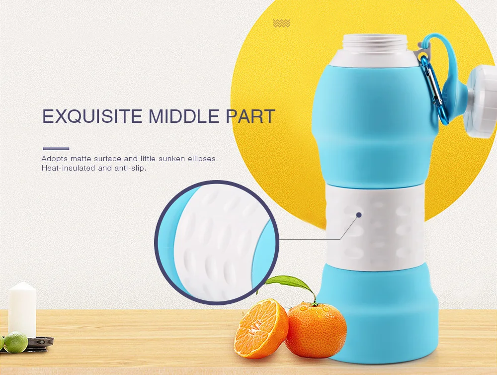 Platinum Silicone Foldable Portable Drinking Water Bottle 580ML Large Capacity