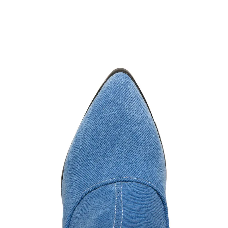 2019 Formato Della Tacchi Di 43 Ginocchio Toe Donna Sopra Modo Grande Inverno rosso Stivali Alti Il Denim Signora Poined Nemaone Blu 34 d6xTd