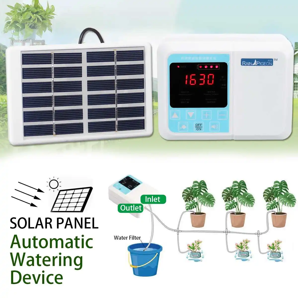 Интеллектуальное садовое автоматическое устройство орошения солнечной энергии, зарядка в горшке, капельное орошение, водяной насос, система таймера