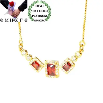 

OMHXFC Wholesale European Fashion Woman Party Birthday Wedding Gift Vintage Rectangle AAA Zircon 18KT Gold Pendant Necklace EX26