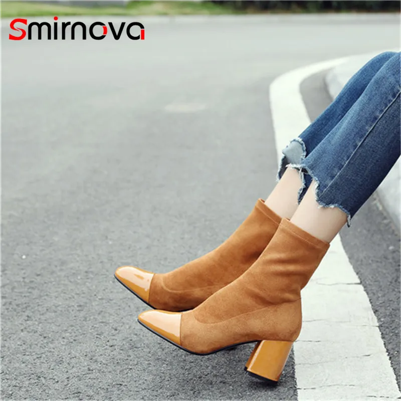 

Smirnova new arrive 2020 autumn winter woman brand boots high heels cow suede leather boots ladies hot sale ankle boots black