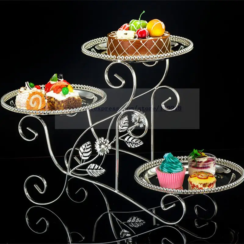 

1PCS New silver three-layer afternoon tea snack stand multi-layer dessert rack wedding baking West Point set